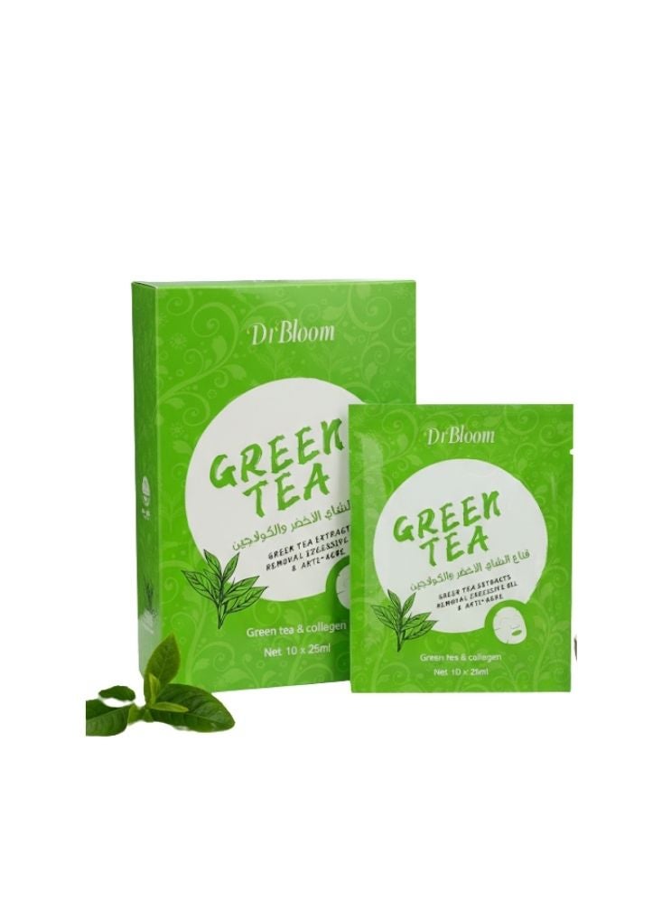 دكتور يلوم  قناع الوجه الورقي بالشاي الأخضر من دكتور بلوم مع الكولاجين - للتحكم في الزيوت، وتهدئة البشرة وإنعاشها - Image 1